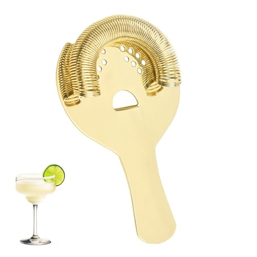 Sipoyen Gold Cocktail Strainer for Drinks 2 Prong Hawthorne Strainer with Removable Spring Stainless Steel Bartending Strainer Bar Cart Tool