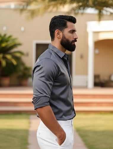 Image of IndoPrimo Men's Stylish Satin Shirt for Party, Formal, Daily and Casual Wear Full Sleeve Shirt for Men