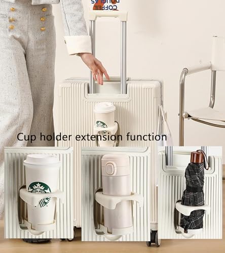 Front Opening Luggage Compartment Pull Rod Aluminum Frame, Large Capacity USB Charging with Cup Holder Hard Sided ABS Suitcases,3,20in3