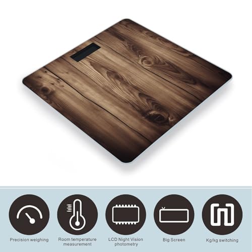 Báscula digital de baño con diseño madera y alta precisión miniatura 3