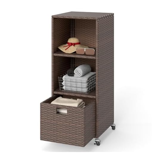 RELAX4LIFE Wicker Outdoor Storage Cabinet