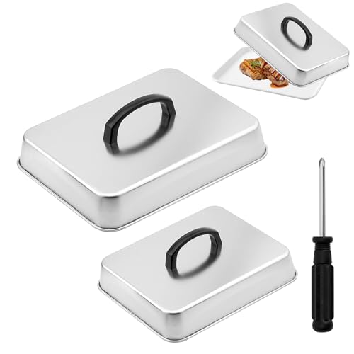 MEETOZ Set di 2 coperchi rettangolari per cottura a vapore, in acciaio inox, ideali per barbecue, piastra piatta, grill, cucina, lavabile in lavastoviglie
