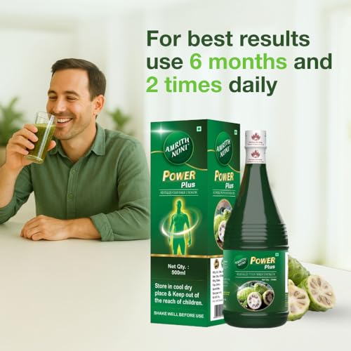 Image of Amrith Noni Power Plus Juice - 500ml | Ayurvedic Energy & Immunity Booster Tonic | Herbal Rejuvenator for Daily Wellness, Strength & Vitality - No Added Sugar, Preservatives