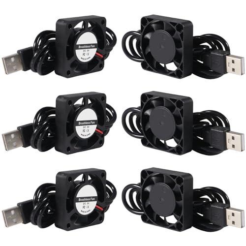6Pcs 40mm Fan USB 40mm x10mm Brushless Cooling Fan DC 5V USB Brushless Cooling Fan 40X40X10mm Oil Bearing 4010 Small Computer Fan USB Connector for 3D Printer