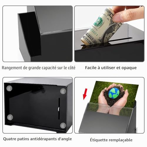 Boîte de Dons,Boîte à Suggestions,Boîtes de Commentaires avec Serrure pour Vote, Organisation Caritative, Concours – vue 5