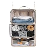 Surblue Hanging Shelves Travel Compression Packing Cube for Carry-on Luggage Suitcase Collapsible Transformable Garment Closet Organizers Large Capacity, Beige, XXL