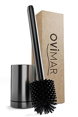 ovimar Toilettenbürste Snohetta Gunmetal | Silikon Klobürste | Belüftungsfunktion | frei stehend | Edelstahl WC Bürstenkopf | mit Tank für Reinigungsmittel | abnehmbare Tropfschale | WC Bürste