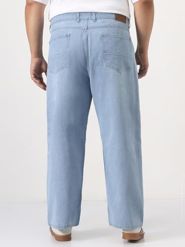 Image of Urbano Plus Men's Loose Baggy Fit Washed Denim Jeans Non-Stretchable