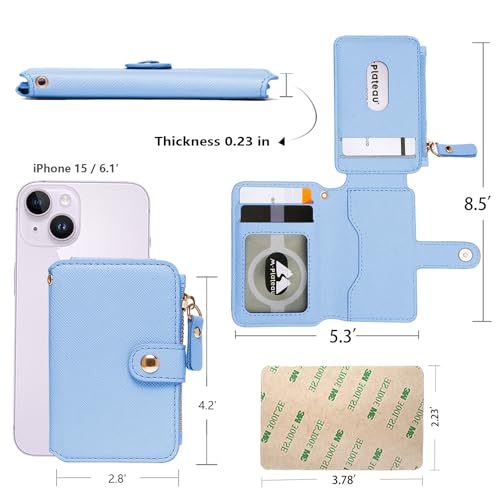 Image of M-Plateau RFID Blocking Phone Wallet Stick on Leather, Card Holder for Phone case Stick on Attachable Credit Card Holder for Phone (Compatible with Most Smartphones) (Sky Blue)
