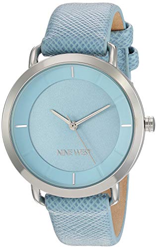 Nine West Women's Silver-Tone and Blue Textured Strap Watch, NW/2439BLBL