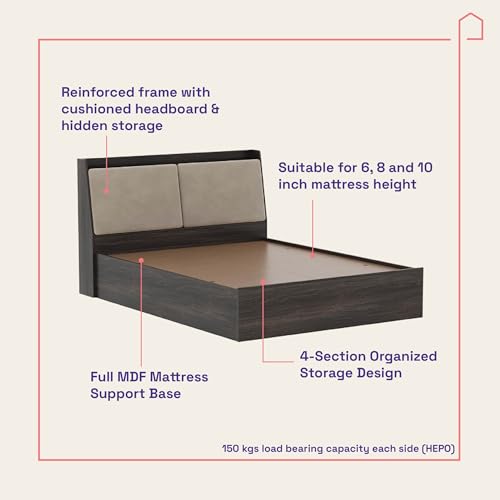 Image of Wakefit Bed | 3 Yr Warranty | Bed Queen Size, Storage Box & Foam-Cushioned Upholstery Headboard, Density: 680-750 kg /m, Termite & Borer Resistant, Fits Mattresses Up to 8 Inches (Mars 78 x 60 - WM)