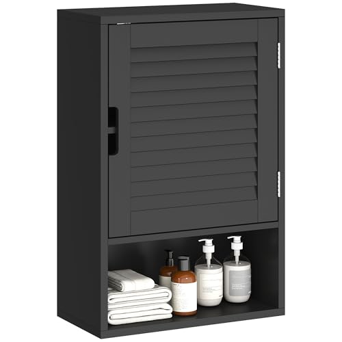 HOMCOM Armadietto Bagno a Parete, Mobile Pensile con Ripiano Regolabile, Mobiletto Multiuso per Bagno e Corridoio, 40x20x60 cm, Nero