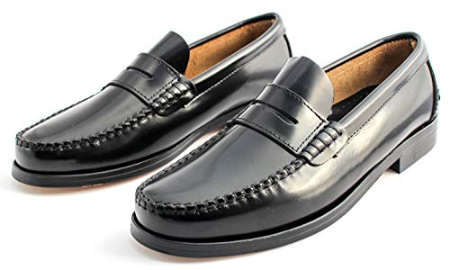 Marttely Herren Leder Anzugschuhe Loafer mit Ledersohlen Handmade Mokassins, Schwarz, 44 EU