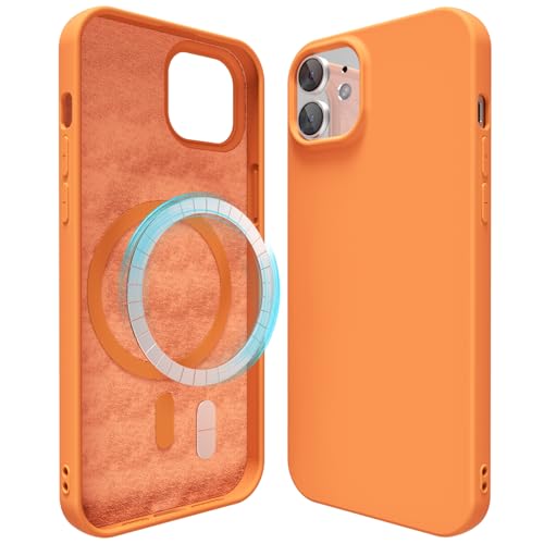 oakxco Silicone Case for iPhone 12 Pro/iPhone 12 Compatible with Magsafe Magnetic Wireless Charging Slim Thin Soft Rubber Gel with Magnet Matte TPU Mag Cover for Women Men Orange