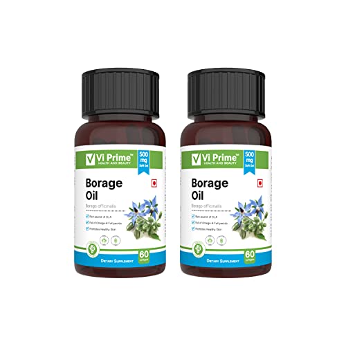 Vi Prime Health and Beauty Borage Organic Oil | Omega 3 and Omega 6 Capsules| 60 Soft Gels Borage Seed Oil Supplement For Men and Women (500 Mg) (pack of 2)
