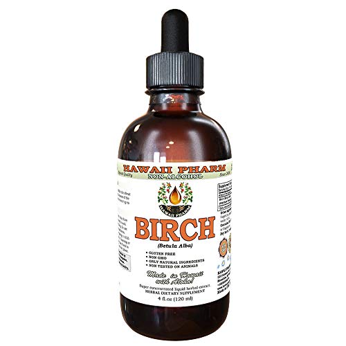 Birch Alcohol-Free Liquid Extract, Birch (Betula Alba) Dried Bark Glycerite Hawaii Pharm Natural Herbal Supplement 4 oz