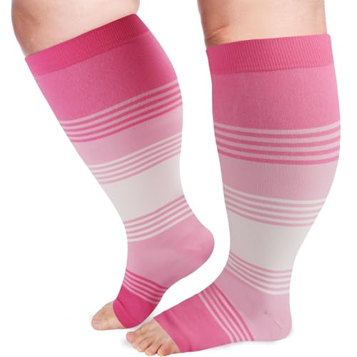 Image of LOUSGUTA Open Toe Plus Size Compression Socks for Women & Men 15-20 mmhg Toeless Wide Calf Compression Support Knee High Socks