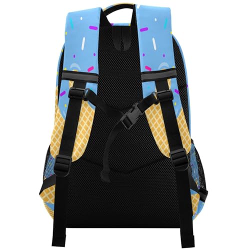 Blue Ice Cream Backpacks with Chest Strap,Lightweight Bookbags 17 Inch, Casual Daypack Bags2