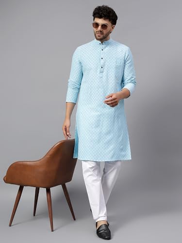 Image of LATEST CHIKAN Men's Checkered Cotton Blend Straight Kurta