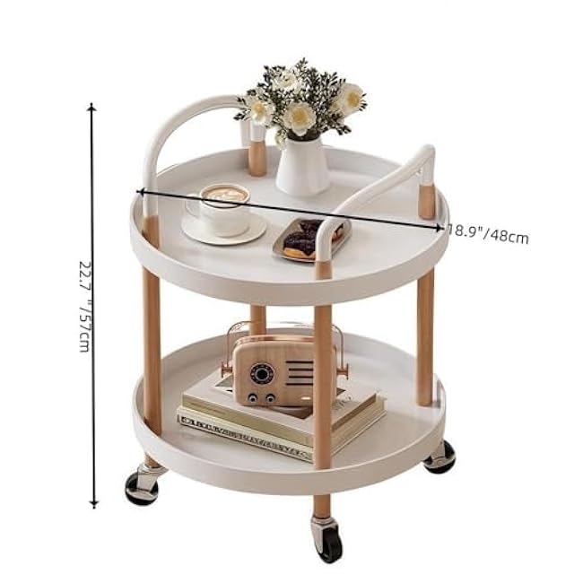 Modern 2Tier Rolling Storage Cart with WheelsHeavy Duty Round Side Table for Kitchen & Living Room Perfect for Tea Set & Home Organization (White)-b94dzXk2