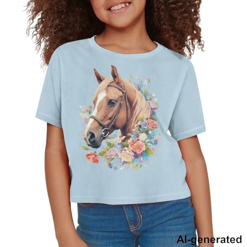 Image of Cute Crop Tops for Girls Short Sleeve Summer T Shirts Fashion Graphic Tees Crew Neck Pullover Tee 5-14 Years
