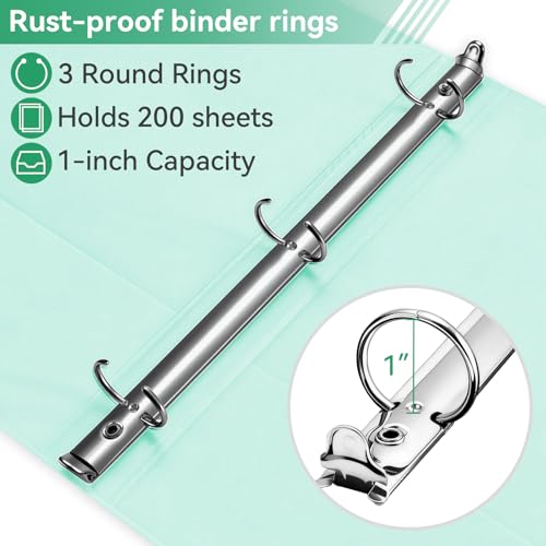 Image of SUIN 1 Inch 3 Ring Binder, Clear 1'' View Presentation Binders with 2 Pockets, Fits 8.5 x 11 Letter Size, Durable Polypropylene, Non-Stick & PVC-Free for School, Office & Home (Pastel Green)