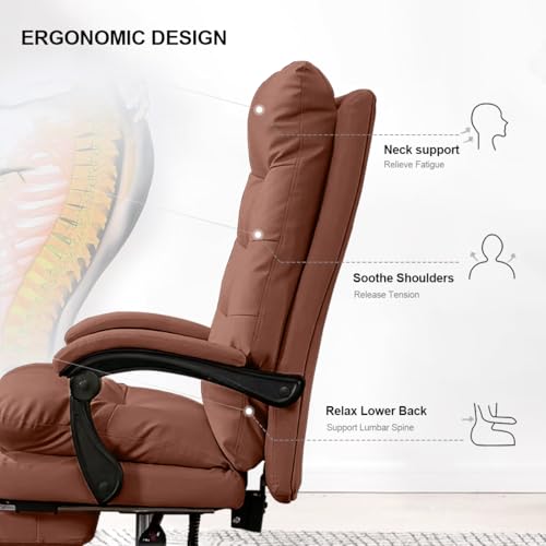 XUEGW Office Chair with Foot Rest Reclining Gaming Chair Executive Desk Chair High Back Computer Chair Ergonomic Office Chairs Comfortable Leather Work Chair - Thumbnail 4