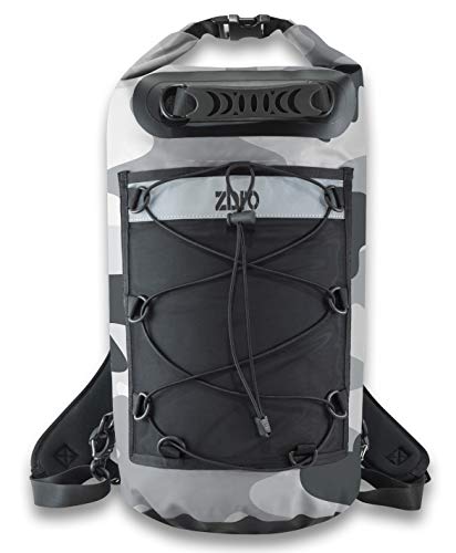 ZBRO Waterproof Dry Bag with 2 Pockets, Padded Straps and Reflective Stripe, Camo Gray, 20L