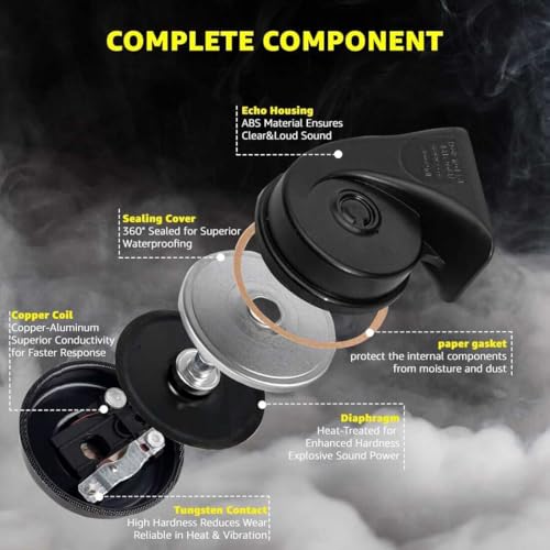 Image of HORN Hyundai Creta car Sound (Low + High) Compatible PACK of 2 dual tone (CRETA BLACK HORN)
