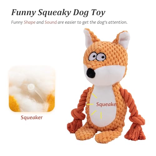 YUREMEEY Hundespielzeug, Kuscheltier Tauziehen Plüschhundespielzeug, Quietschende Hundespielzeuge mit Knitterpapier, Interaktives Stabiles Spielzeug, für Welpen Kleine Mittlere Hunde, Fuchs