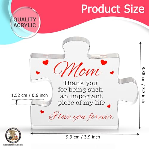 Image of VELENTI Gifts for Mom - Engraved Acrylic Block Puzzle Mom Present - Adorable Mom's Gift from Son, Daughter - Fun Christmas, Mothers Day, Birthday Gift Idea for Moms - Fancy Decoration Piece for Home