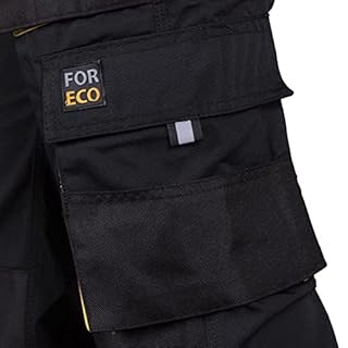 REIS FORECO-T BY52 Pantaloni da Lavoro per Uomo, Protettivi, Antitaglio, Cargo, 80% Poliestere 20% Cotone, Nero-giallo, Taglia 52