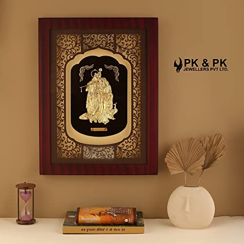 Image of Pk & Pk Jewellers Lord Radha Krishna with Peacock Oblong Photo Frame | 24KT Pure Gold | Elite Collection | Large Size (For Premium Gift, Temple, Home Decor, Wall Decoration), 44 x 5 cm
