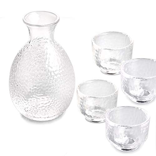 ZXCVB Sake Set Japanese Cold Sake Glasses with 1 Sake Carafe Bottle and 4 Saki Cups for ColdWarmHot SakeTea Birthday Housewarming Gift Set