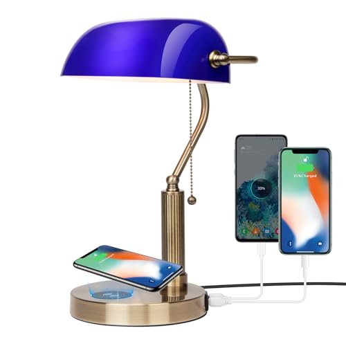 FIRVRE Bankers Lamp with USB and Wireless Charging