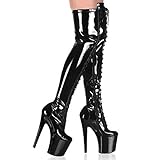Sole Craft: Scarpe Adesive TIKENBST Tacchi Alti 20CM Stivali con Plateau da Ballo Modello Stage Dance Stivali al Ginocchio Super Stivali A Spillo,Black-EU-40