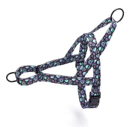 Pimaodog No Pull Dog Harness for Easy Walk, Floral Pattern Female Safety Nylon Training Collar for Small, Medium, and Large Dogs (L, Skull)