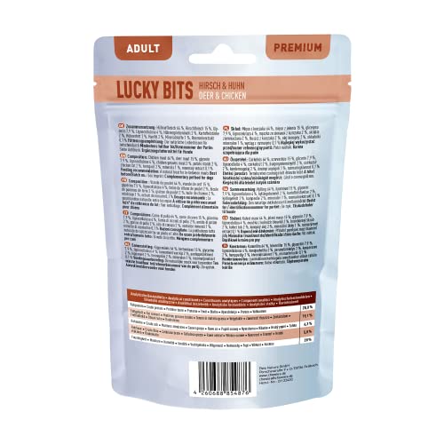Chewies Lucky Bits Hirsch & Huhn Adult Hundeleckerli - Hunde-Leckerlis getreidefrei & Soft mit viel Protein und Superfoods wie Bierhefe oder Ginkgo, ohne Zucker (100 g)