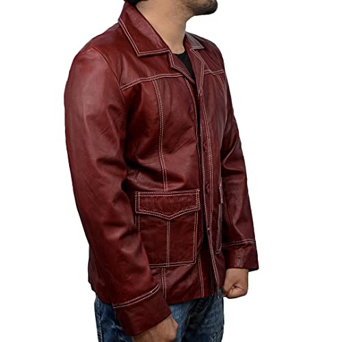 Tyler Durden Jacket Men-Fight club jacket for men-Tyler Durden Brad Pitt Maroon Faux Leather Coat Jacket3