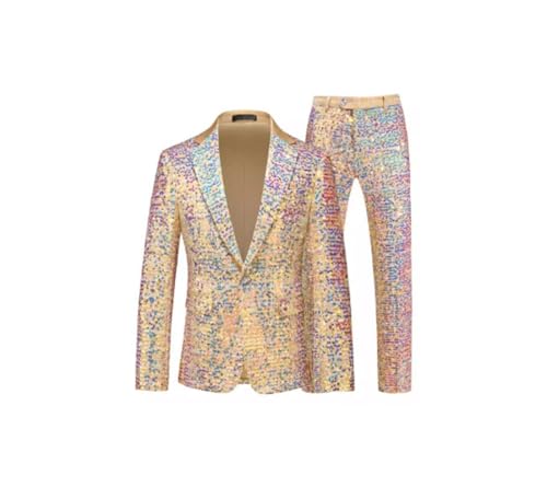 Men Sequined Suits Wedding Banquet Party Stage Performance Dress Single Breasted Blazer and Pant XXXS