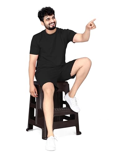 Image of ELLITI Cotton Blend Solid Casual Round Neck Half Sleeve Oversized Co-ord Set Men's, Pyjama Set, Sleepwear Loungewear T-Shirt and Shorts Combo for Men, Night Wear for Men, Night Suit for Men's