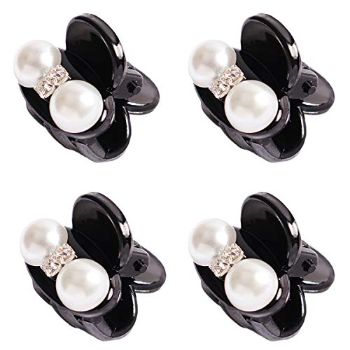 YASUOA 4 Pieces Mini Hair Clips, Rhinestone and Faux Pearl Plastic Jaw Claw, Small Clutcher Crab Barrettes Grip Clamps Clasps Buns Twist Hair Up Accessories for Women Girl & Lady