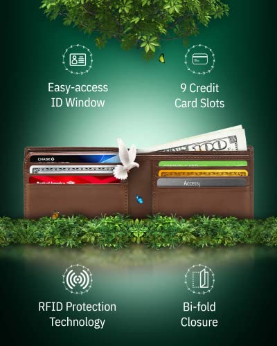 Image of Vegan Leather Bifold Wallets For Men - Cruelty Free Non Leather Mens Wallet With ID Window RFID Gifts For Him