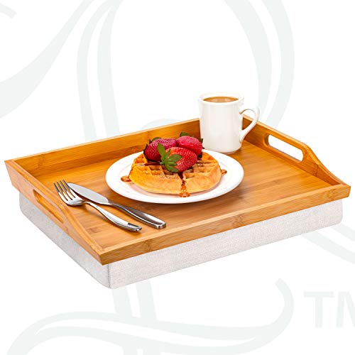 LapGear Rossie Lap Tray with Detachable Pillow, Serving Tray - Natural Bamboo