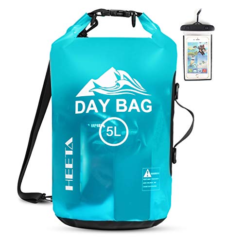 HEETA Waterproof Dry Bag for Women Men, Roll Top Lightweight Dry Storage Bag Backpack with Phone Case for Travel, Swimming, Boating, Kayaking, Camping and Beach (Blue 5L)