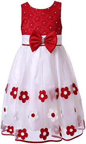 Richie House Little Girls' Sweet Dress with Embroidery and Pearls RH2140-A-3/4 Red/White