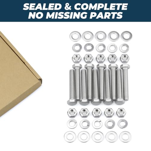 Image of 10 Sets Glvaner 1 /4-20 x 1-1 /2 inch Stainless Steel Hex Head Screws Bolts, Nuts, Flat & Lock Washers, 18-8 (304) Stainless Steel, Full Thread, Coarse Thread