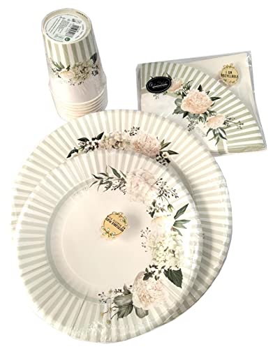 Givi Italia Cart One - Juego de 40 platos de papel floral blanco Cover