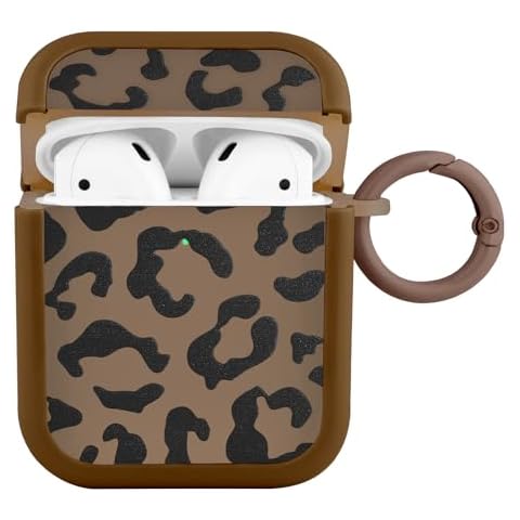 MOWIME Cheetah Print Case for AirPods 2nd/1st Generation, Shockproof Soft TPU Protective Cover with Keychain for Women Girls, Anti Scratch Case for AirPods 1st/2nd Generation, Brown Cover