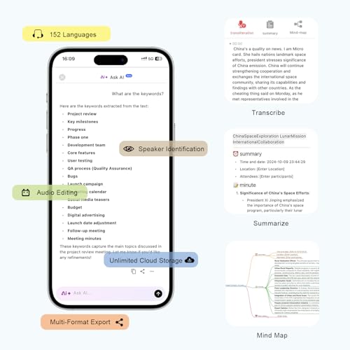 Image of AI Voice Recorder w /Case, AI Note Taker & App Control, AI Transcription and Summary, Noise Cancellation, 152 Languages, 64GB Digital Audio Recorder for Meetings, Lectures & Calls